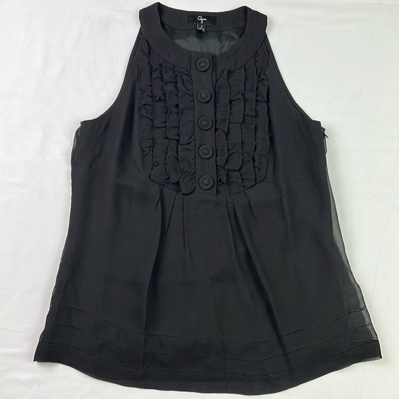 Aqua Woman’s Size 4 Black Sleeveless Lined 100% Silk Ruffles Buttons Blouse - Picture 1 of 8